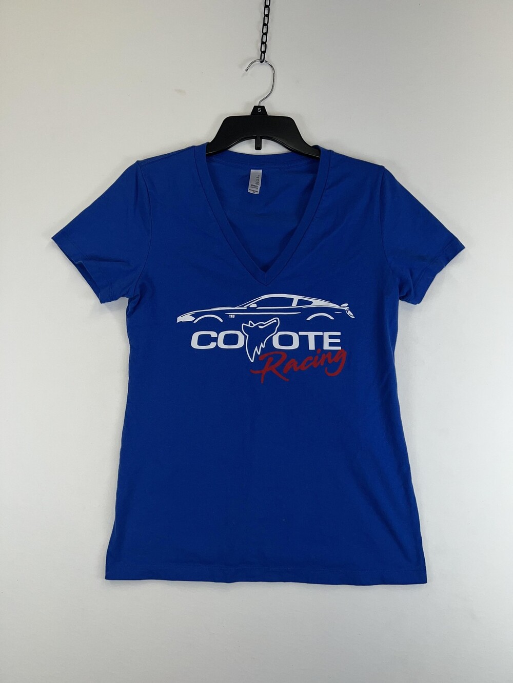 Coyote Racing Car Shirt Womens XL Blue Short Sleeve V Neck Graphic Tee Bella